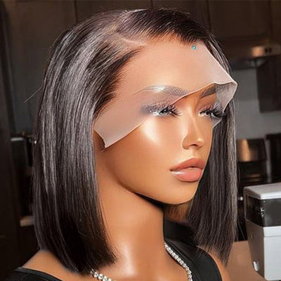 Short Straight Glueless HD Lace Front Bob Wig Natural Black Pre Plucked Human Hair Bob Wigs - Geetahair - GeetaHair
