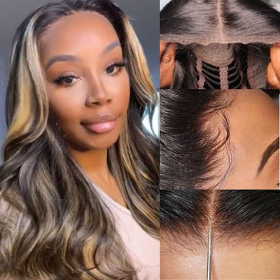 Funky Colored Wigs | Glueless 13x4/6x4.5 Highlight Brown/Blonde Pre Cut HD Transaparent Lace Human Hair Wigs With Breathable Cap Highlights Air Wig - Geeta Hair - GeetaHair