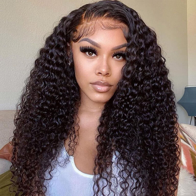 Natural Curly Hair T Part Lace Front Human Hair Wig Pre Plucked With Baby Hair - Geeta Hair - GeetaHair