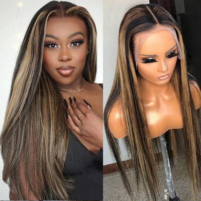 Balayage Straight Hair Honey Blonde 13x4/4x4 Lace Front Wig Face Frame Highlights Human Hair Wigs - GeetaHair