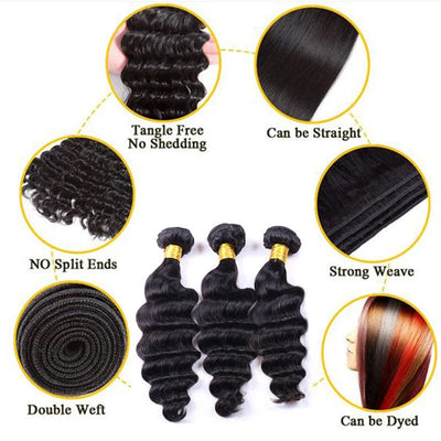 Geetahair Loose Deep Wave Hair 4 Bundles With 4x4 Lace Closure Virgin Human Hair - GeetaHair