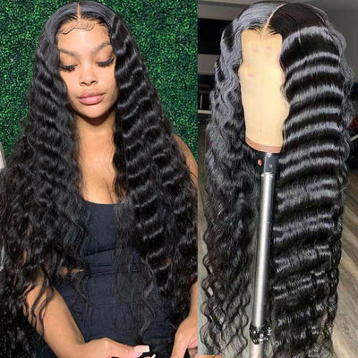 Loose Deep Wave Middle Part Lace Front Wig Natural Crimps Curls T Part Wig With Baby Hair - Geeta Hair - GeetaHair