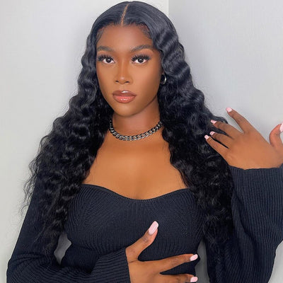 Loose Deep Wave Middle Part Lace Front Wig Natural Crimps Curls T Part Wig With Baby Hair - Geeta Hair - GeetaHair