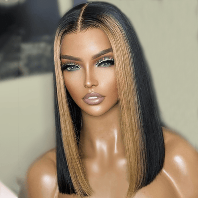 Geeta Skunk Stripe Bob Wig 13x4 Blond Highlight Straight Bob Lace Front Wigs Short Human Hair Bob Wigs - GeetaHair