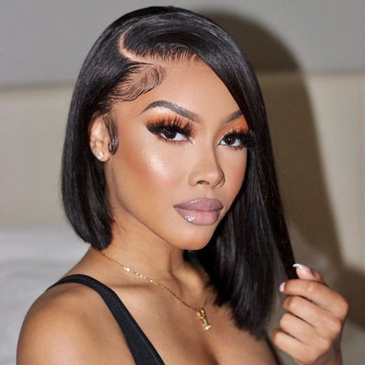24 Hours Shipping Short Straight HD Lace Bob Wig Natural Black Pre Plucked With Baby Hair Human Hair Wig - GeetaHair