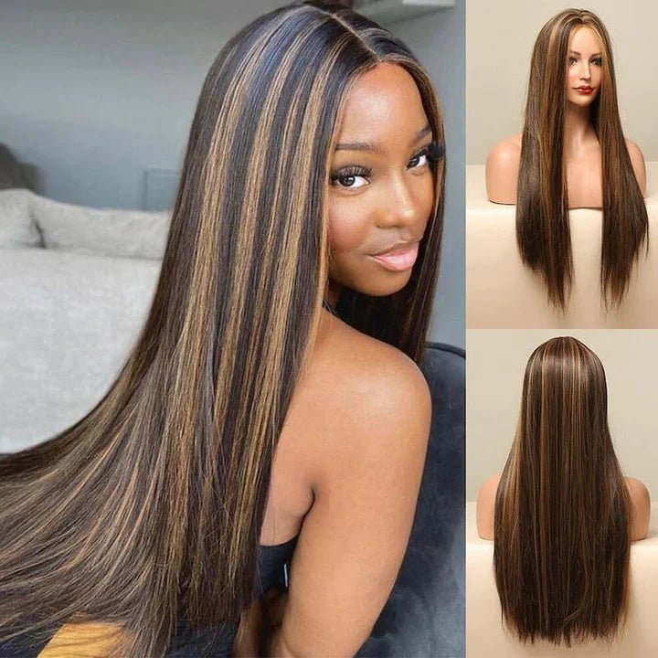 Balayage Straight Hair Honey Blonde 13x4/4x4 Lace Front Wig Face Frame Highlights Human Hair Wigs - GeetaHair