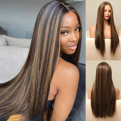Balayage Straight Hair Honey Blonde 13x4/4x4 Lace Front Wig Face Frame Highlights Human Hair Wigs - GeetaHair