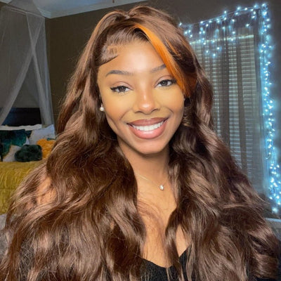 Money Piece Ginger Body Wave HD Transparent Lace Front Wigs Glueless Skunk Stripe Orange Human Hair Wigs - GeetaHair - GeetaHair