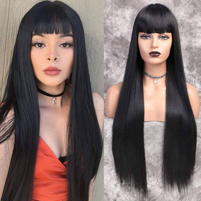 Long Straight Hair With Bangs Real Human Hair Wig Natural Black Hair Wig - Geeta Hair - GeetaHair