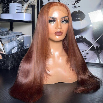 Funky Colored Wigs | Glueless 13x4/6x4.5 Brown Layered Straight Pre Cut HD Transaparent Lace Human Hair Wigs With Breathable Cap Air Wig - Geeta Hair - GeetaHair