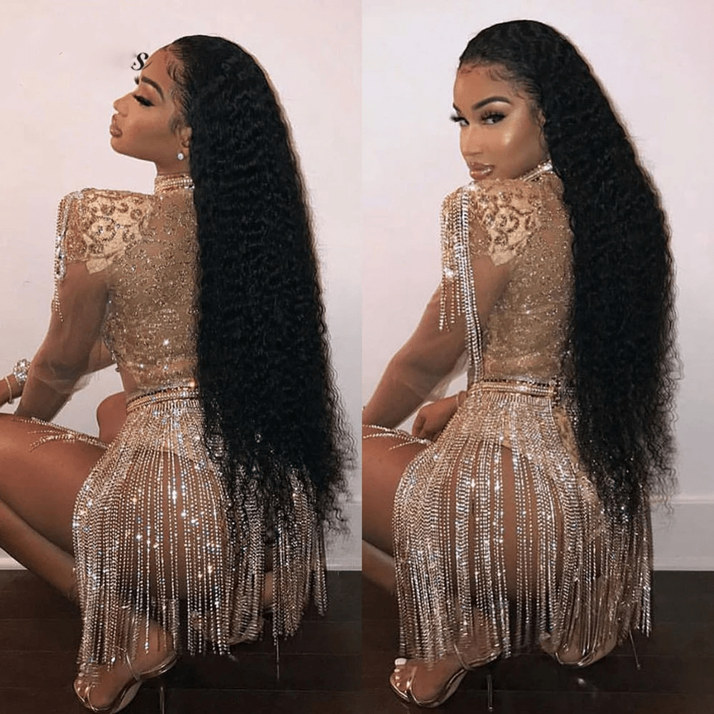 40 Inch Long Black Hair Kinky Curly HD Lace Front Wig Super Long Length Human Hair Wigs For Women - GeetaHair