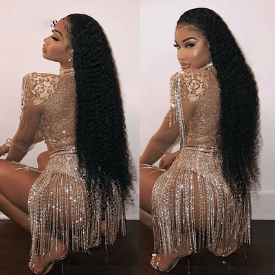 40 Inch Long Black Hair Kinky Curly HD Lace Front Wig Super Long Length Human Hair Wigs For Women - GeetaHair