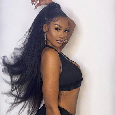 40 Inch Long Black Hair Kinky Straight HD Lace Front Wig Super Long Length Human Hair Wigs For Women - GeetaHair