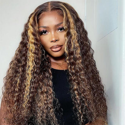Blonde Balayage On Brown Hair Deep Wave Lace Front Wig Highlaight 13x4/4x4 HD Lace Human Hair Wigs - GeetaHair