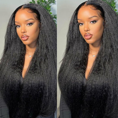 40 Inch Long Black Hair Kinky Straight HD Lace Front Wig Super Long Length Human Hair Wigs For Women - GeetaHair