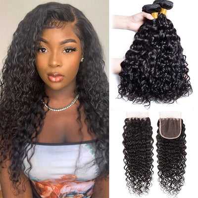 Geetahair Water Wave Hair 4 Bundles With 4x4 Lace Closure Virgin Human Hair - GeetaHair