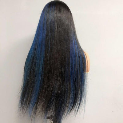 Funky Colored Wigs | Highlight Gemstone Blue Straight HD Transparent Lace Front Wig Natural look Beginner Friendly Glueless Human Hair Wigs - Geeta Hair - GeetaHair