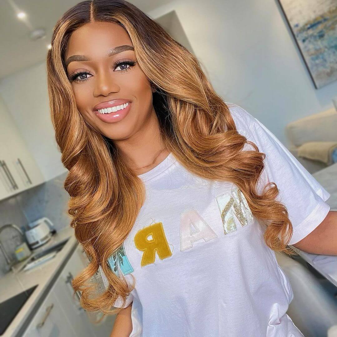 Body Wave Hair 1b/30 Ombre Honey Brown Color Guleless T Part Lace Frontal Wig 100% Virgin Human Hair Wigs - Geeta Hair - GeetaHair