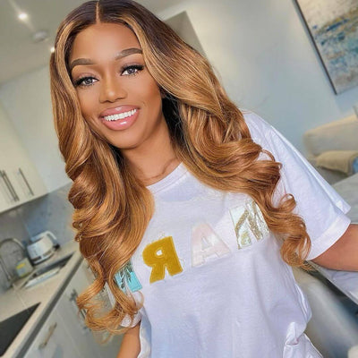 Body Wave Hair 1b/30 Ombre Honey Brown Color Guleless T Part Lace Frontal Wig 100% Virgin Human Hair Wigs - Geeta Hair - GeetaHair