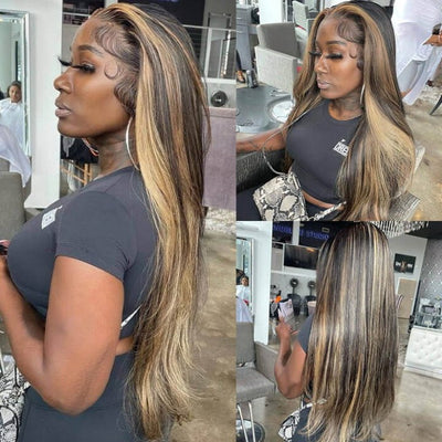 Blonde Balayage On Dark Hair Body Wave 5x5 Lace Closure Wig Highlight HD Transparent Human Hair Wigs - GeetaHair