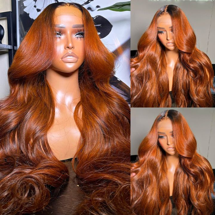 Ginger Color Lace Front Wig Body Wave 13x4/4x4 HD Lace Human Hair Wigs Ombre Colored Wigs With Dark Roots-Geeta Hair