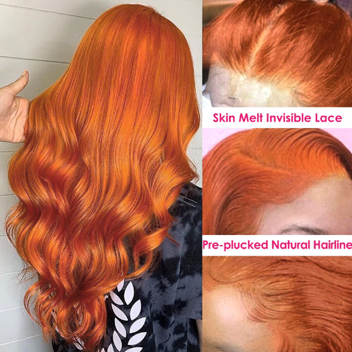 Orange Ginger Wig Body Wave 13x4 HD Lace Front Wigs Pre Plucked Natural Hairline Glueless Real Human Hair Wig-Geeta Hair