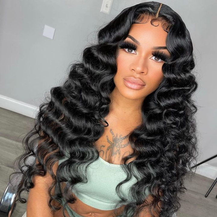 Loose Deep Wave Wig Lace Closure Wig Glueless 5x5 Closure HD Lace Human ...