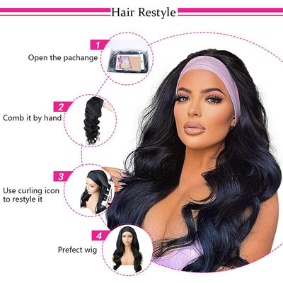 Glueless Body Wave Human Hair Headband Wig Natural Black Easy Wear And Go - Geeta Hair - GeetaHair