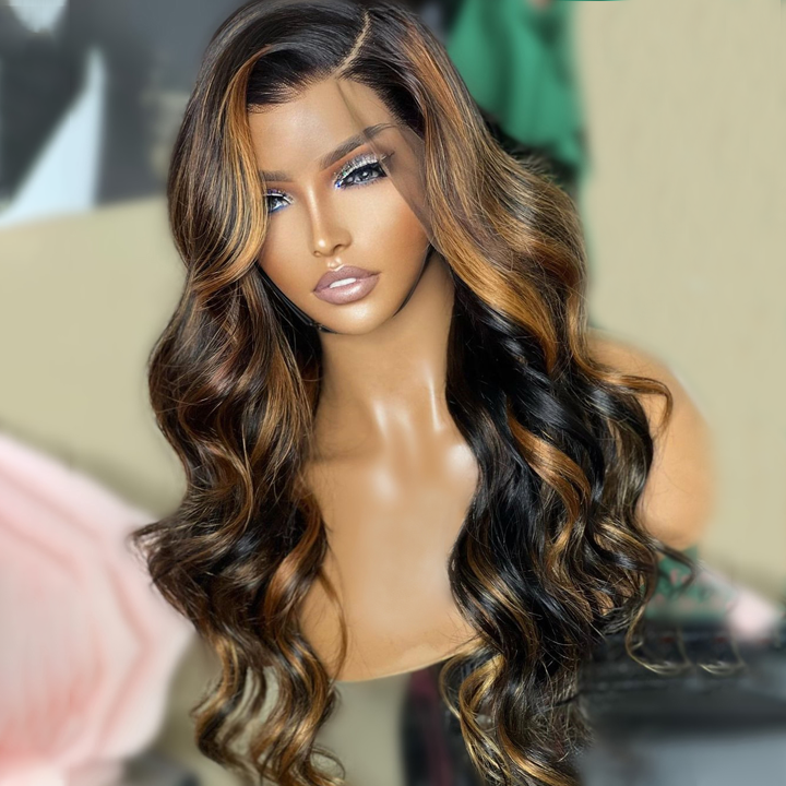 Over $101 Save $100: Highlight Honey Blond Body Wave 13x4 Lace Front Wig - Christmas Flash Sale