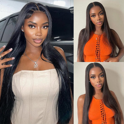 Pre Plucked Long Straight Hair Glueless 5x5 Transparent HD Lace Closure Wig Natural Black Human Hair Wig - Geeta Hair - GeetaHair