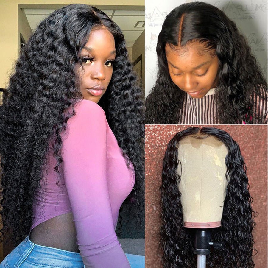 $199=30inch Deep Curly Glueless 13x4 HD Transparent Lace Front Wig Pre Plucked Brazilian Virgin Lace Front Wig with Baby Hair No Code Needed - GeetaHair