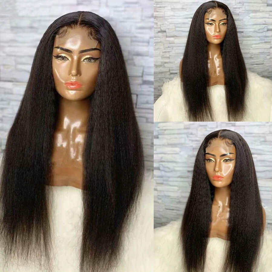 Kinky Straight Hair Glueless 5x5 HD Lace Closure Wig Real Human Hair Wig Pre Plucked Hairline With Baby Hair - Geeta Hair - GeetaHair