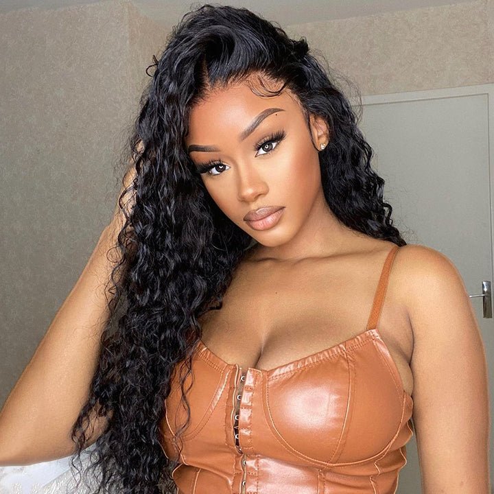 Natural Black Curly 5x5 HD Lace Closure Wig Pre Plucked Long Transparent Lace Human Hair Wigs - GeetaHair