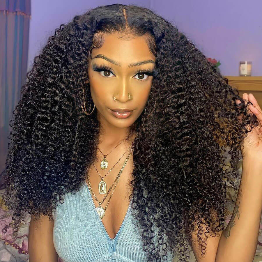 Kinky Curly 4x4 HD Lace Closure Wig Pre Plucked 100% Virgin Real Human Hair Wigs - Geeta Hair - GeetaHair