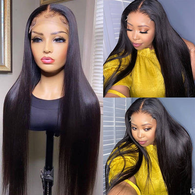 Pre Plucked Long Straight Hair Glueless 5x5 Transparent HD Lace Closure Wig Natural Black Human Hair Wig - Geeta Hair - GeetaHair