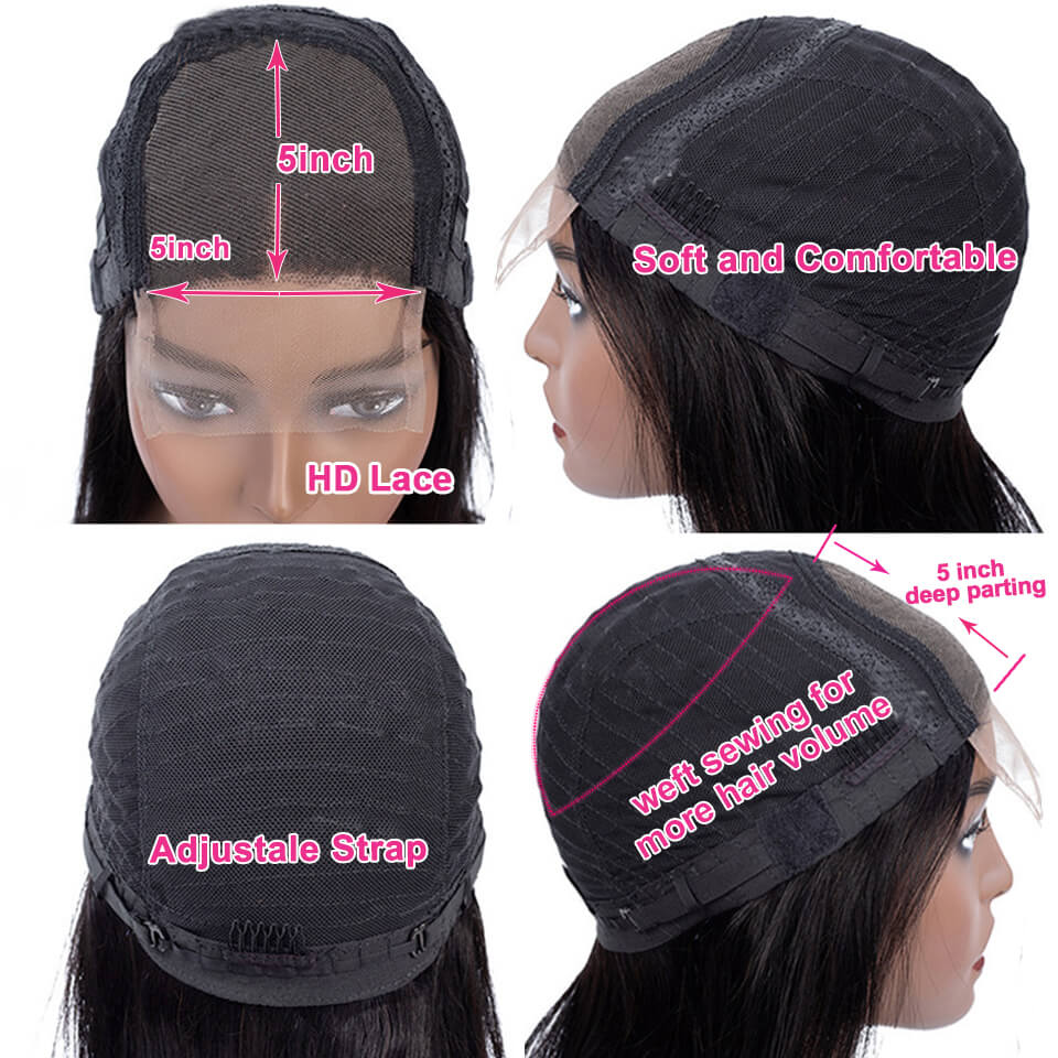 HD Lace Glueless 5x5 Closure Wig Pre Plucked Kinky Curly Invisible Lace Closure 100% Glueless Human Hair Wigs - Geeta Hair - GeetaHair