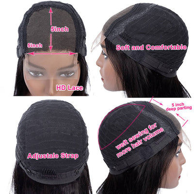 HD Lace Glueless 5x5 Closure Wig Pre Plucked Kinky Curly Invisible Lace Closure 100% Glueless Human Hair Wigs - Geeta Hair - GeetaHair