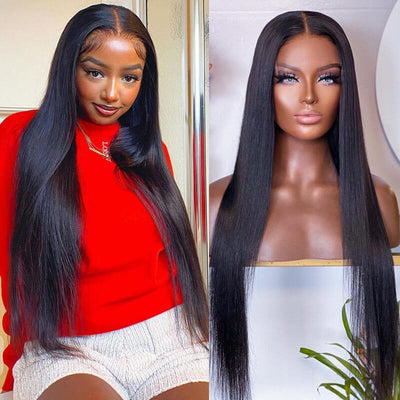 Pre Plucked Long Straight Hair Glueless 5x5 Transparent HD Lace Closure Wig Natural Black Human Hair Wig - Geeta Hair - GeetaHair
