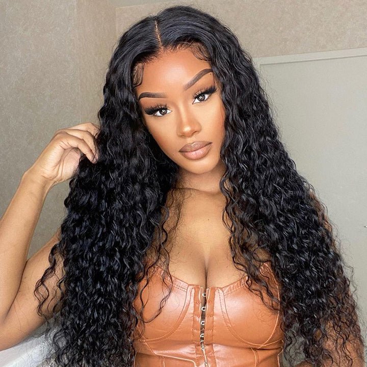 Natural Black Curly 5x5 HD Lace Closure Wig Pre Plucked Long Transparent Lace Human Hair Wigs - GeetaHair
