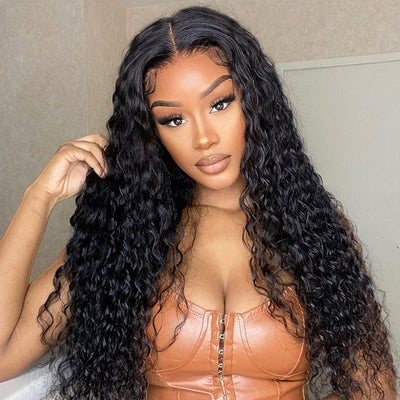 Natural Black Curly 5x5 HD Lace Closure Wig Pre Plucked Long Transparent Lace Human Hair Wigs - GeetaHair