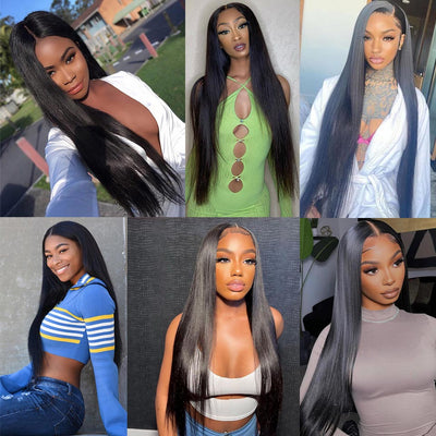 Pre Plucked Long Straight Hair Glueless 5x5 Transparent HD Lace Closure Wig Natural Black Human Hair Wig - Geeta Hair - GeetaHair