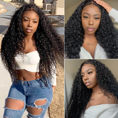 $199=30inch Deep Curly Glueless 13x4 HD Transparent Lace Front Wig Pre Plucked Brazilian Virgin Lace Front Wig with Baby Hair No Code Needed - GeetaHair