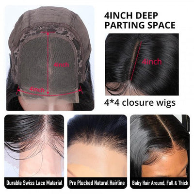 Deep Wave 4x4 Transparent Lace Closure Wig 180% High Density Brazilian Real Human Hair Wig - Geeta Hair - GeetaHair