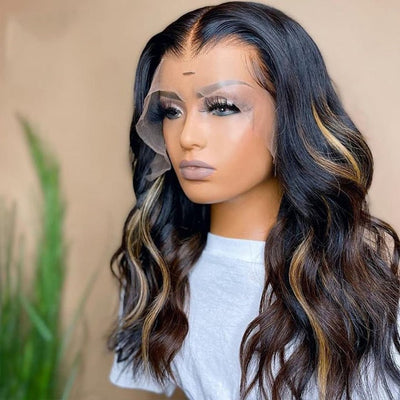 Xmas Sale Balayage Blonde Body Wave 13x4/4x4 HD Lace Front Wig For Women Highlight Pre Plucked Hairline Human Hair Wigs - GeetaHair