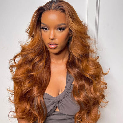 Ombre Brown Body Wave Human Hair HD Lace Front Wigs/Glueless 4x4 Closure Wigs Pre Plucked Hairline With Baby Hair - Geeta Hair - GeetaHair