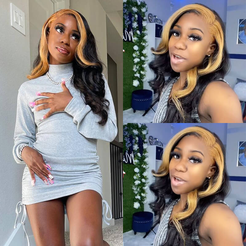 Skunk Stripe Wig Body Wave Hair Highlight TL27 Ombre Color 13x4 HD Lace Front Wig 100% Virgin Human Hair Wig - Geeta Hair - GeetaHair
