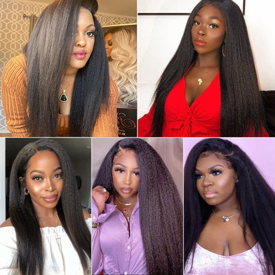 Natural Hairline Kinky Straight Hair 13x6 HD Transparent Lace Fornt Virgin Human Hair Wig - Geeta Hair - GeetaHair
