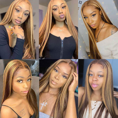 Straight Hair Honey Blonde Highlight Wig 13x4 HD Transparent Lace Human Hair Wigs Pre Plucked With Baby Hair - Geetahair - GeetaHair