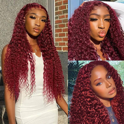 99J Burgundy Curly Hair HD Lace Wig 13x4 Lace Front Wigs Pre Plucked Hairline With Baby Hair 100% Human Hair Wig - Geeta Hair - GeetaHair