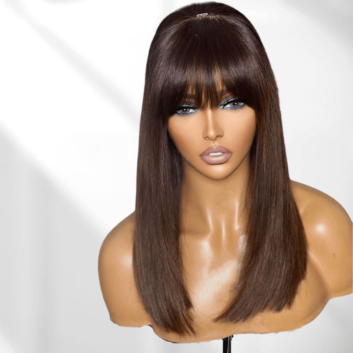 Put On&Go Brown Straight Glueless 5x5 HD Lace Wig With bangs Easy to Wear Lace Human Hair Wigs - GeetaHair - GeetaHair